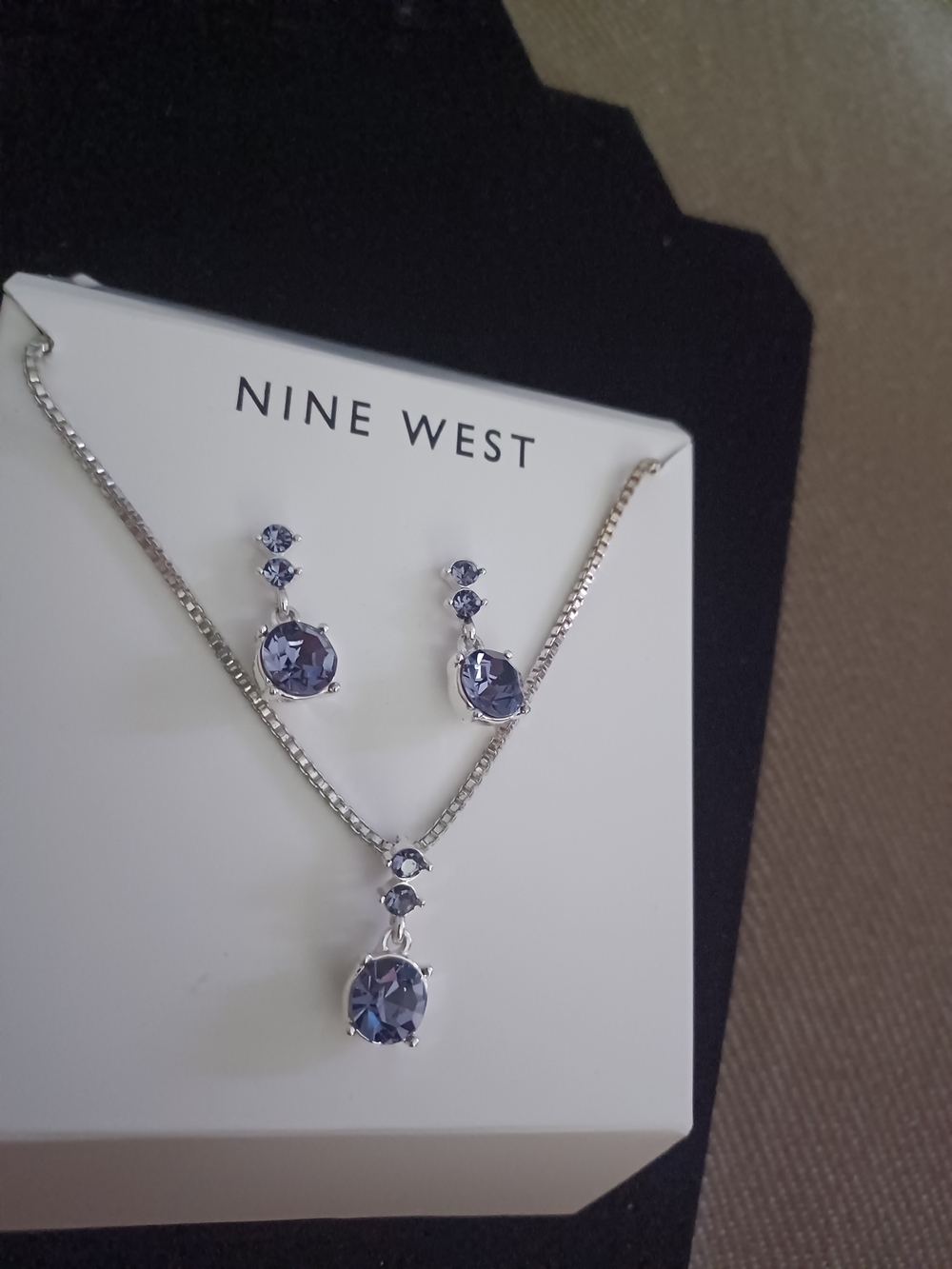 Nine West Silver Tone Lavender Crystal Necklace & Earring Set